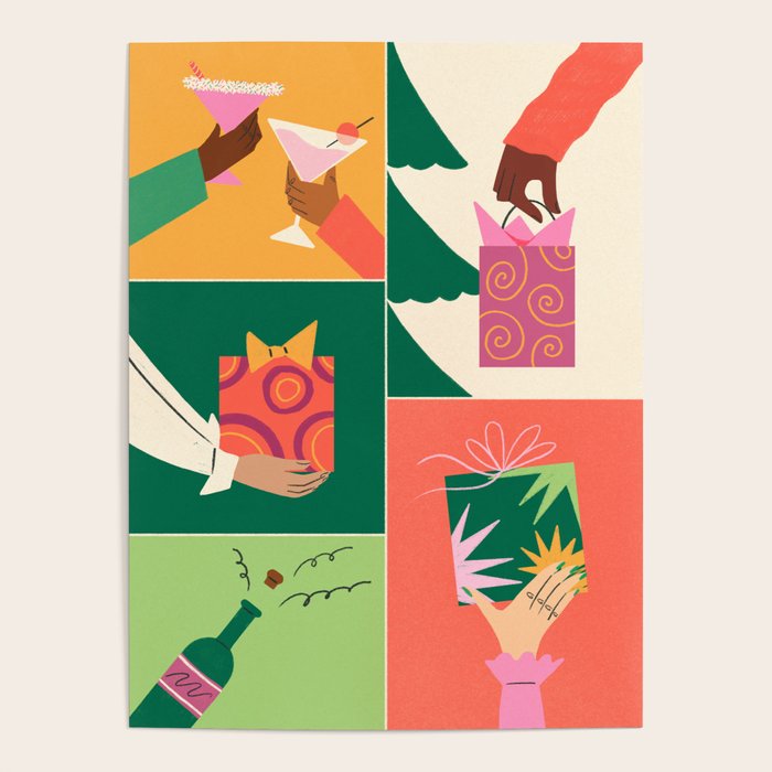 Festive Holiday Gift Exchange Illustration Poster Gallery Image 4