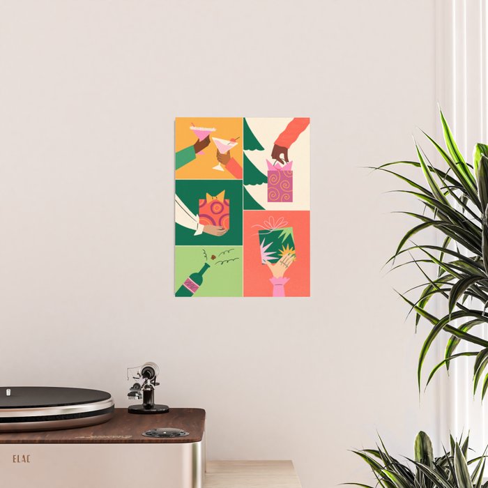 Festive Holiday Gift Exchange Illustration Poster Gallery Image 2