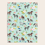 Horse and Flower Print, Mint Blue, Pink flowers, Equestrian, Spring Floral Poster Gallery Image 4
