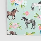 Horse and Flower Print, Mint Blue, Pink flowers, Equestrian, Spring Floral Poster Gallery Image 3