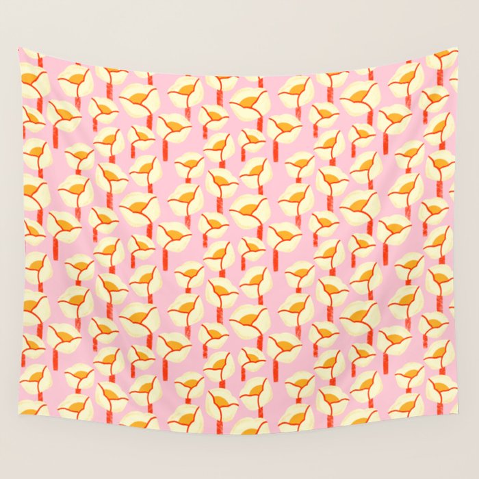 Chunky Blooms - Pink Wall Tapestry Gallery Image 1