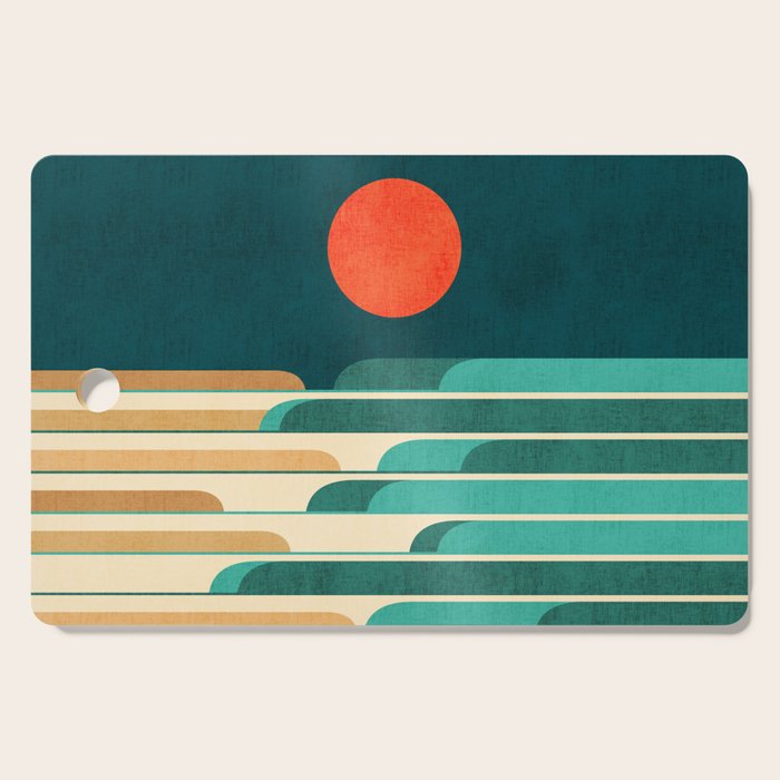 Chasing wave under the red moon Cutting Board Gallery Image 1