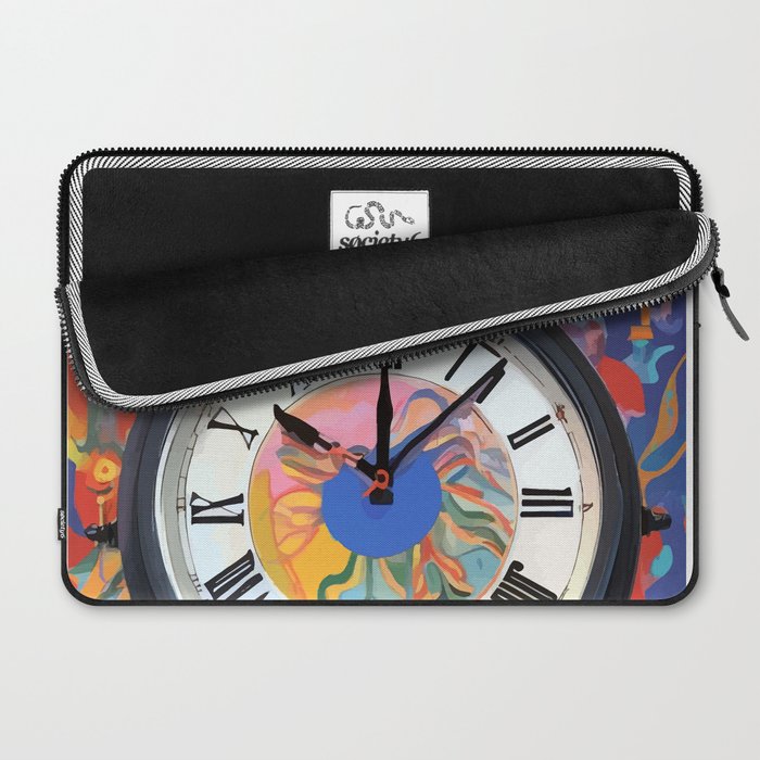 Anxiety, Mental Wellness Awareness Time, Peace of Mind Wall Clock Tower, Eclectic Roman Bohemian Colorful Painting Laptop Sleeve Gallery Image 2