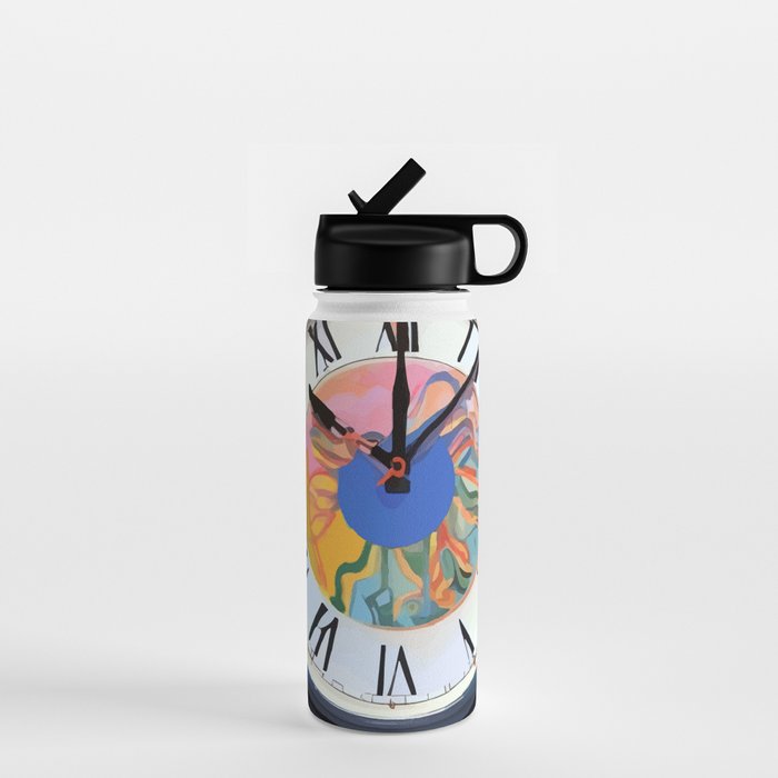 Anxiety, Mental Wellness Awareness Time, Peace of Mind Wall Clock Tower, Eclectic Roman Bohemian Colorful Painting Water Bottle Gallery Image 1