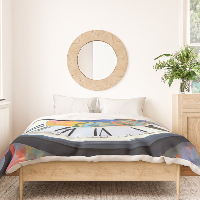 Anxiety, Mental Wellness Awareness Time, Peace of Mind Wall Clock Tower, Eclectic Roman Bohemian Colorful Painting Duvet Cover Gallery Image 3