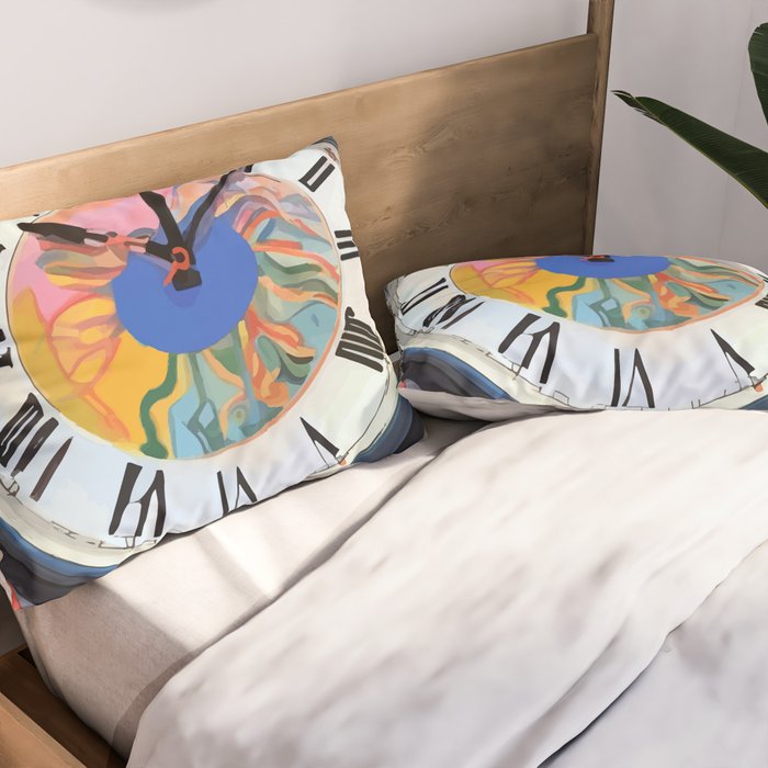 Anxiety, Mental Wellness Awareness Time, Peace of Mind Wall Clock Tower, Eclectic Roman Bohemian Colorful Painting Pillow Sham Gallery Image 2
