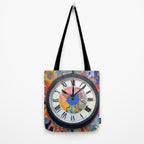 Anxiety, Mental Wellness Awareness Time, Peace of Mind Wall Clock Tower, Eclectic Roman Bohemian Colorful Painting Tote Bag Gallery Image 2