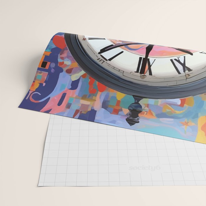 Anxiety, Mental Wellness Awareness Time, Peace of Mind Wall Clock Tower, Eclectic Roman Bohemian Colorful Painting Wrapping Paper Gallery Image 2
