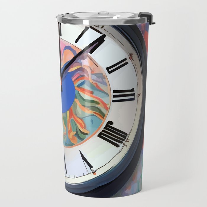 Anxiety, Mental Wellness Awareness Time, Peace of Mind Wall Clock Tower, Eclectic Roman Bohemian Colorful Painting Travel Mug Gallery Image 2