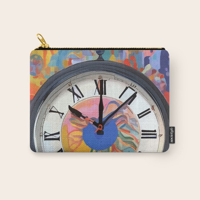 Anxiety, Mental Wellness Awareness Time, Peace of Mind Wall Clock Tower, Eclectic Roman Bohemian Colorful Painting Carry All Pouch Gallery Image 1