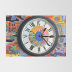 Anxiety, Mental Wellness Awareness Time, Peace of Mind Wall Clock Tower, Eclectic Roman Bohemian Colorful Painting Rug Gallery Image 2