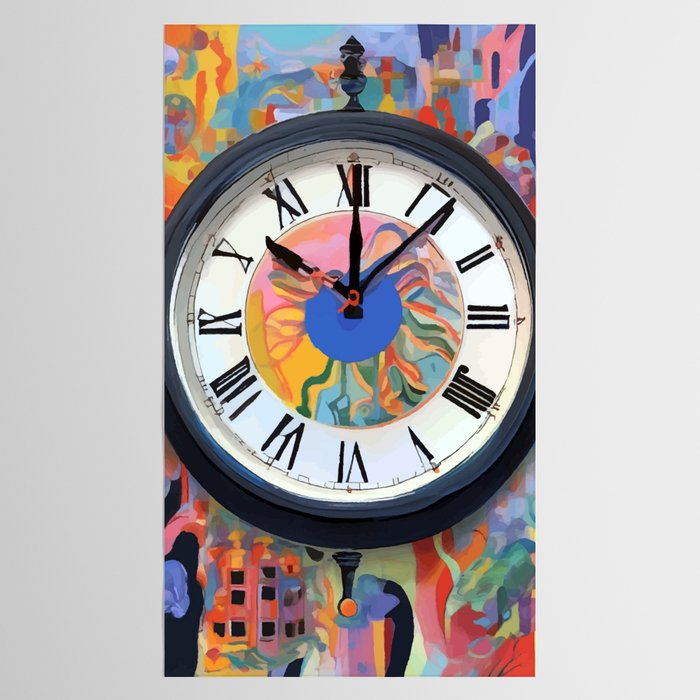 Anxiety, Mental Wellness Awareness Time, Peace of Mind Wall Clock Tower, Eclectic Roman Bohemian Colorful Painting Tablecloth Gallery Image 2