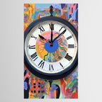 Anxiety, Mental Wellness Awareness Time, Peace of Mind Wall Clock Tower, Eclectic Roman Bohemian Colorful Painting Tablecloth Gallery Image 2