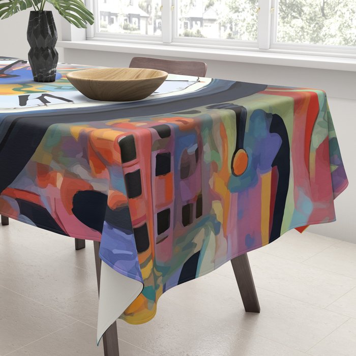 Anxiety, Mental Wellness Awareness Time, Peace of Mind Wall Clock Tower, Eclectic Roman Bohemian Colorful Painting Tablecloth Gallery Image 3