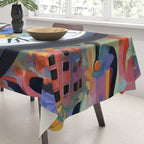 Anxiety, Mental Wellness Awareness Time, Peace of Mind Wall Clock Tower, Eclectic Roman Bohemian Colorful Painting Tablecloth Gallery Image 3
