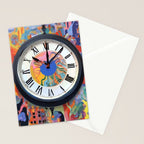 Anxiety, Mental Wellness Awareness Time, Peace of Mind Wall Clock Tower, Eclectic Roman Bohemian Colorful Painting Stationery Card Gallery Image 2