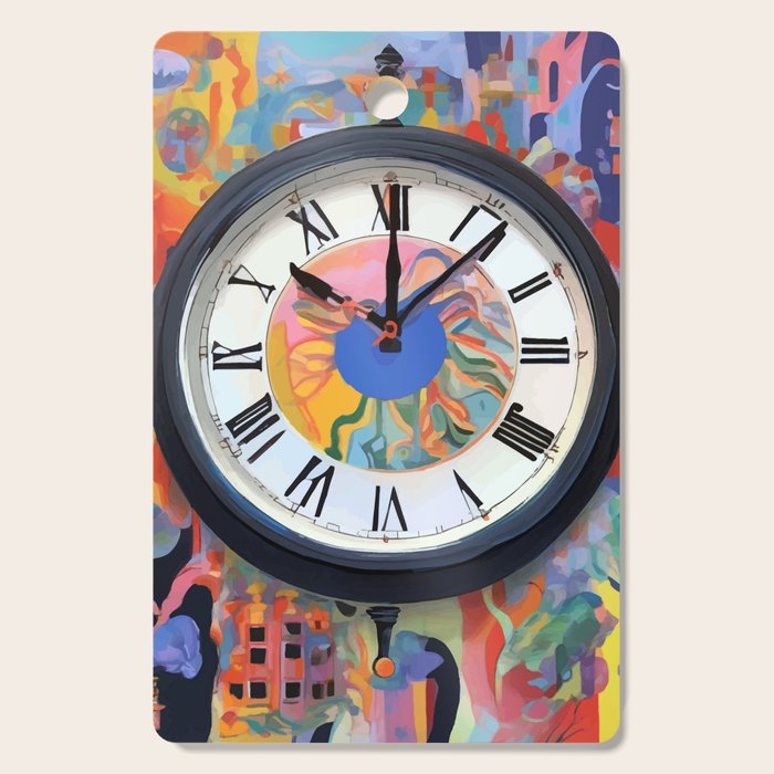 Anxiety, Mental Wellness Awareness Time, Peace of Mind Wall Clock Tower, Eclectic Roman Bohemian Colorful Painting Cutting Board Gallery Image 1