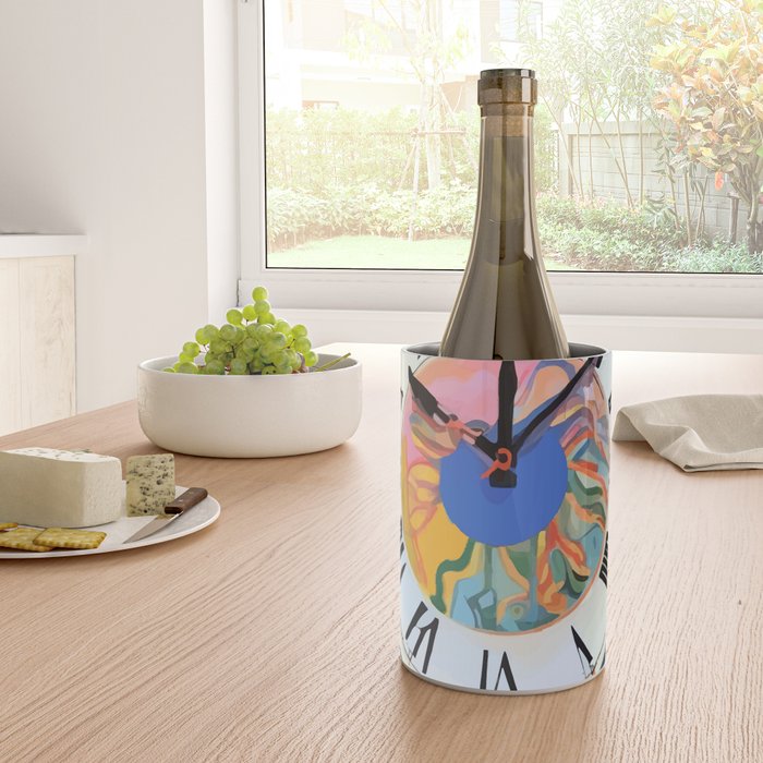 Anxiety, Mental Wellness Awareness Time, Peace of Mind Wall Clock Tower, Eclectic Roman Bohemian Colorful Painting Wine Chiller Gallery Image 4