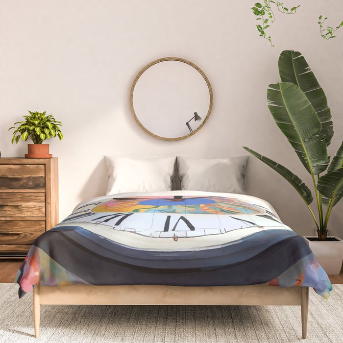 Anxiety, Mental Wellness Awareness Time, Peace of Mind Wall Clock Tower, Eclectic Roman Bohemian Colorful Painting Comforter Gallery Image 3