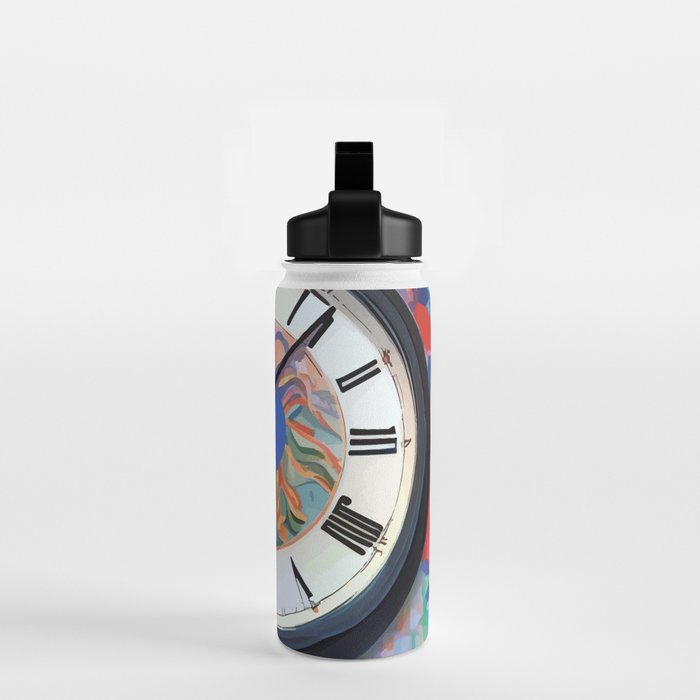 Anxiety, Mental Wellness Awareness Time, Peace of Mind Wall Clock Tower, Eclectic Roman Bohemian Colorful Painting Water Bottle Gallery Image 2