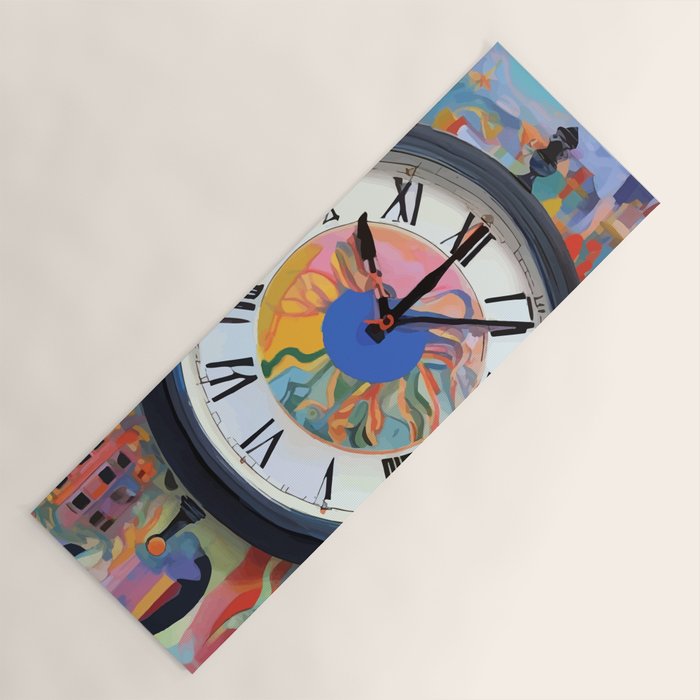 Anxiety, Mental Wellness Awareness Time, Peace of Mind Wall Clock Tower, Eclectic Roman Bohemian Colorful Painting Yoga Mat Gallery Image 1