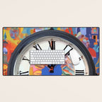 Anxiety, Mental Wellness Awareness Time, Peace of Mind Wall Clock Tower, Eclectic Roman Bohemian Colorful Painting Desk Mat Gallery Image 1