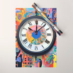 Anxiety, Mental Wellness Awareness Time, Peace of Mind Wall Clock Tower, Eclectic Roman Bohemian Colorful Painting Wrapping Paper Gallery Image 1