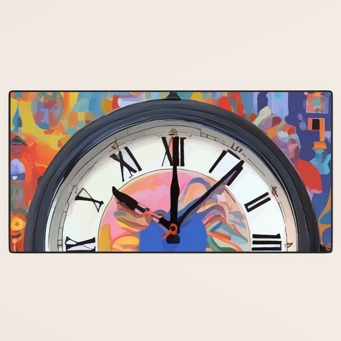 Anxiety, Mental Wellness Awareness Time, Peace of Mind Wall Clock Tower, Eclectic Roman Bohemian Colorful Painting Desk Mat Gallery Image 3