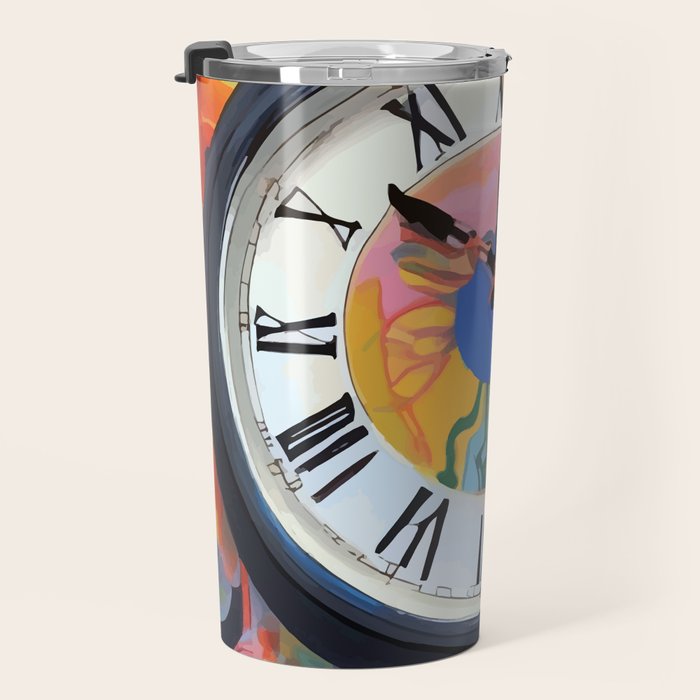 Anxiety, Mental Wellness Awareness Time, Peace of Mind Wall Clock Tower, Eclectic Roman Bohemian Colorful Painting Travel Mug Gallery Image 3