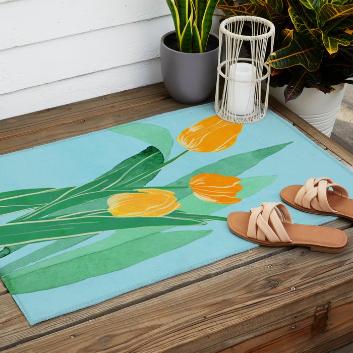 Modern Art Flowers 20 Outdoor Rug Gallery Image 2