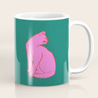Pink Cat On Green Background Coffee Mug Gallery Image 1