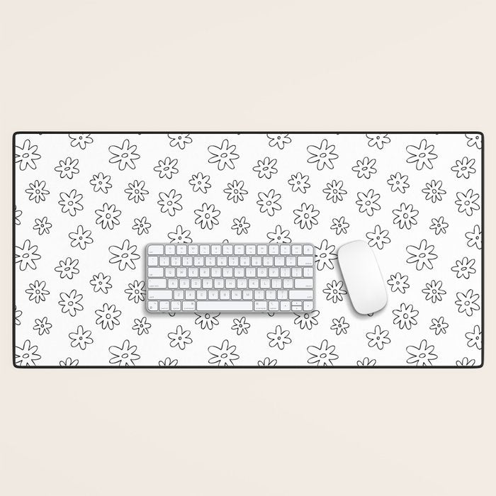 Black and white flower doodle art pattern Desk Mat Gallery Image 1