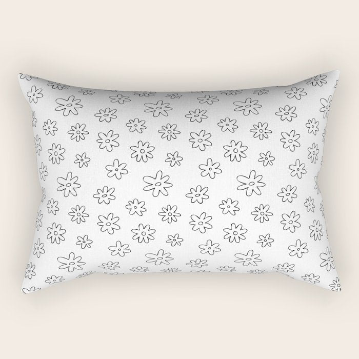 Black and white flower doodle art pattern Rectangular Pillow Gallery Image 2