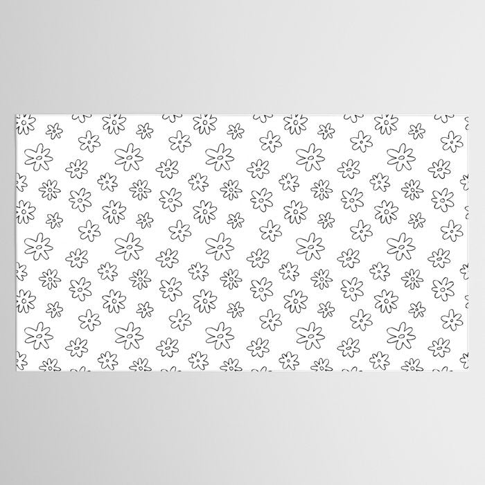 Black and white flower doodle art pattern Tablecloth Gallery Image 2