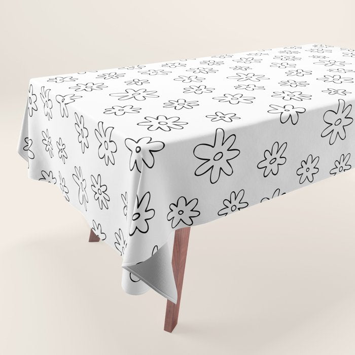 Black and white flower doodle art pattern Tablecloth Gallery Image 1