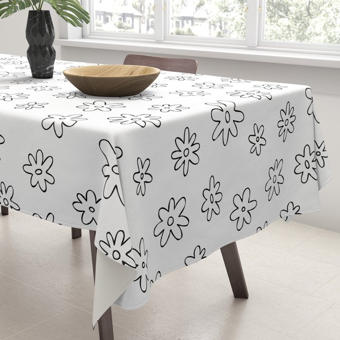 Black and white flower doodle art pattern Tablecloth Gallery Image 3