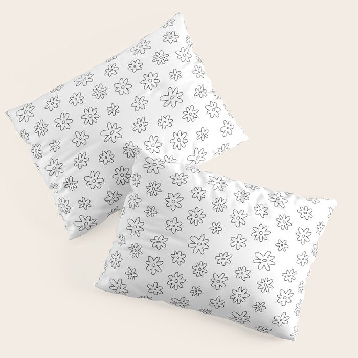 Black and white flower doodle art pattern Pillow Sham Gallery Image 3