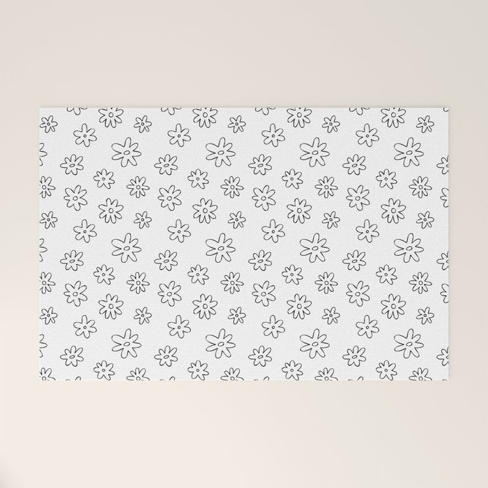 Black and white flower doodle art pattern Welcome Mat Gallery Image 1