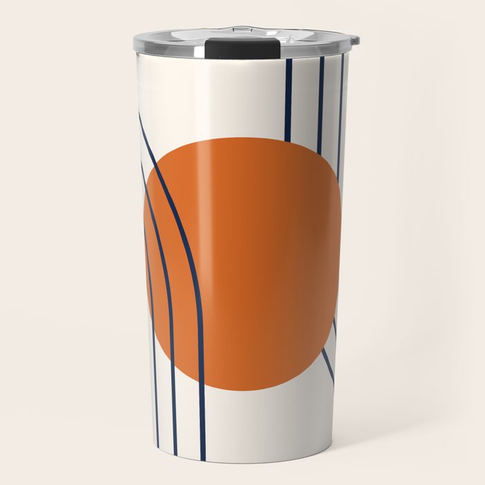 Geometric Lines in Navy Blue Orange 1 (Rainbow Abstraction) Travel Mug Gallery Image 1