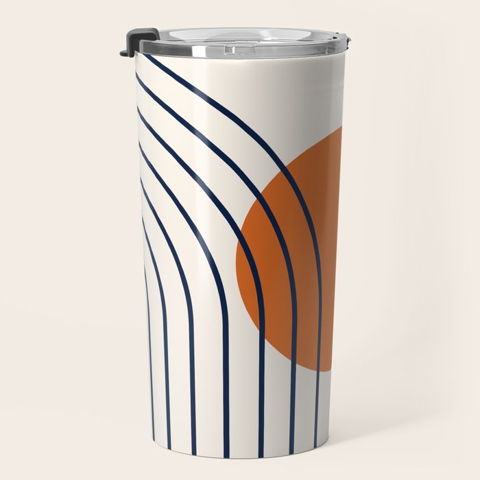 Geometric Lines in Navy Blue Orange 1 (Rainbow Abstraction) Travel Mug Gallery Image 3