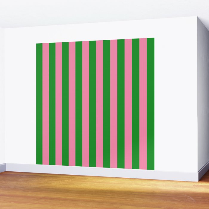 Bold Fun Vertical Stripes Green and Pink Simple Colorful Pop Pattern Wall Mural Gallery Image 2