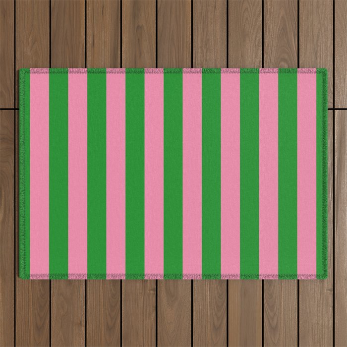 Bold Fun Vertical Stripes Green and Pink Simple Colorful Pop Pattern Outdoor Rug Gallery Image 1