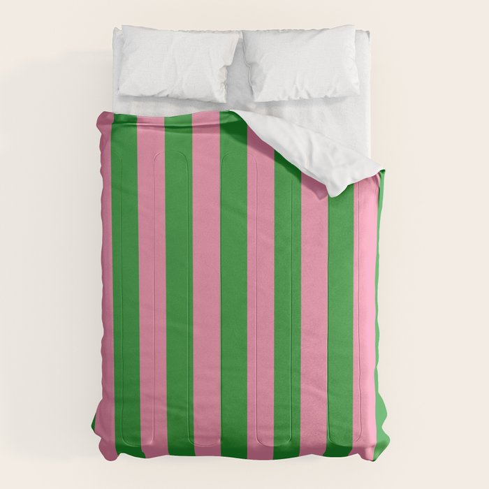 Bold Fun Vertical Stripes Green and Pink Simple Colorful Pop Pattern Comforter Gallery Image 1