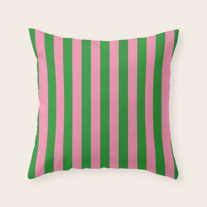 Bold Fun Vertical Stripes Green and Pink Simple Colorful Pop Pattern Throw Pillow Gallery Image 1