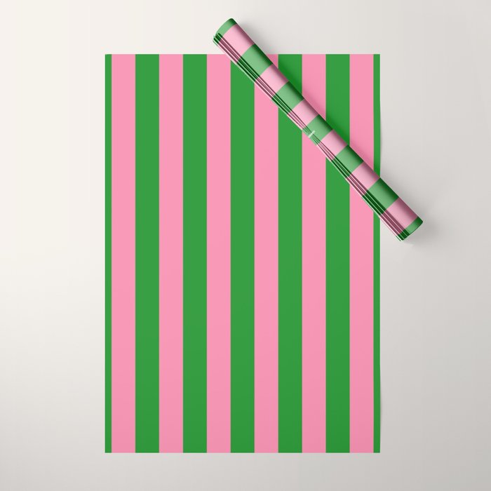 Bold Fun Vertical Stripes Green and Pink Simple Colorful Pop Pattern Wrapping Paper Gallery Image 1