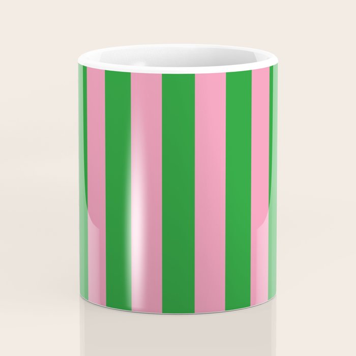Bold Fun Vertical Stripes Green and Pink Simple Colorful Pop Pattern Coffee Mug Gallery Image 4