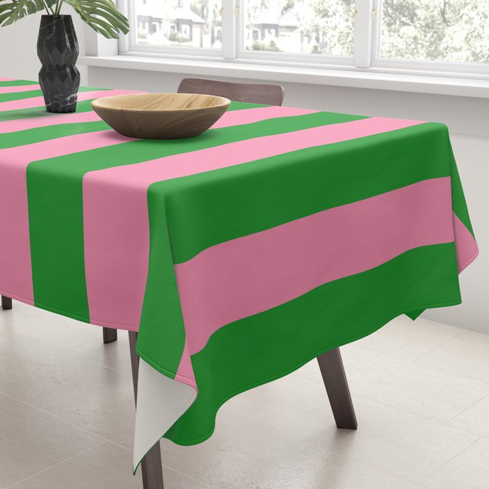 Bold Fun Vertical Stripes Green and Pink Simple Colorful Pop Pattern Tablecloth Gallery Image 3