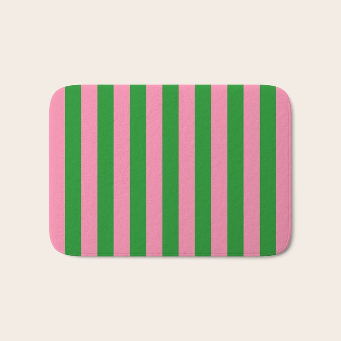 Bold Fun Vertical Stripes Green and Pink Simple Colorful Pop Pattern Bath Mat Gallery Image 1