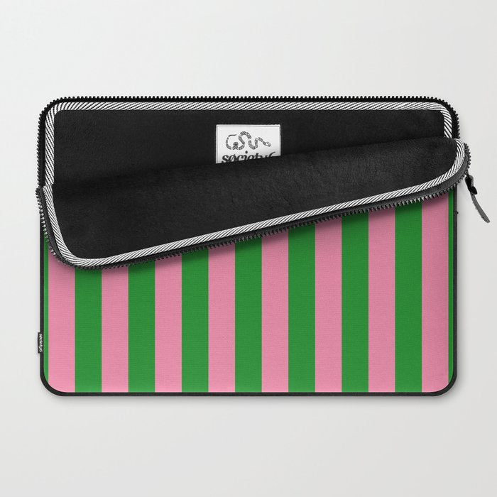Bold Fun Vertical Stripes Green and Pink Simple Colorful Pop Pattern Laptop Sleeve Gallery Image 2