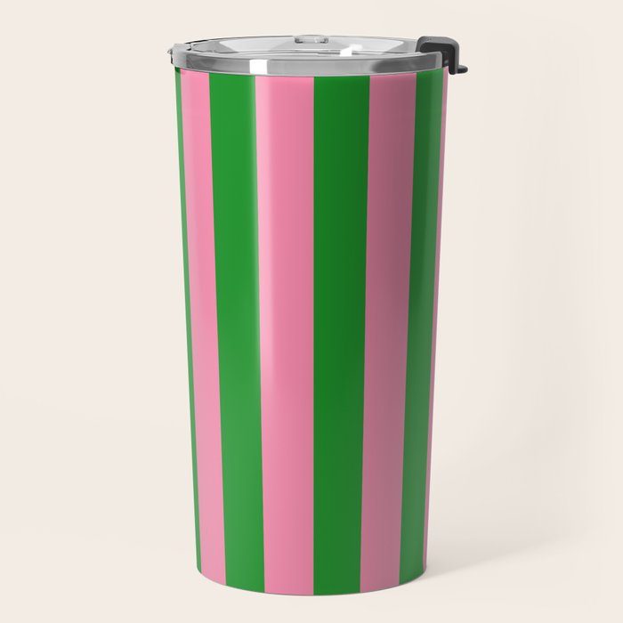 Bold Fun Vertical Stripes Green and Pink Simple Colorful Pop Pattern Travel Mug Gallery Image 2